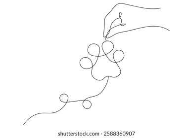 Dog continuous single line drawing animal paw icon outline vector