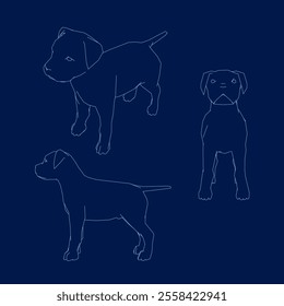 Dog contour Set. Blue outline cute dog set illustration vector