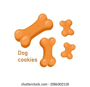 Dog cookie bone set. Dog treat biscuit of different sizes. Vector cartoon illustration on a white isolated background