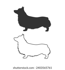 Dog corgi line icon set in flat. Vector illustration