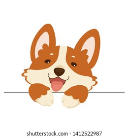 Dog corgi peeping above the line. Color vector illustration. The design of the title, a place for text. Cute image for coloring book, stencil, design, prints.