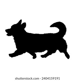 Hund Corgi mit einem Schwanz läuft Silhouette Breeds Paket Hunde unterwegs. Hunde in verschiedenen Posen. Hohe Qualität 
Der Hund springt, rennt. sitzen. Der Hund liegt herunter und spielt