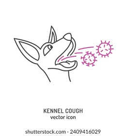 Dog with a cough shown with a distressed expression, mouth partially open, lines emanating from its mouth to represent the act of coughing. Editable vector illustration isolated on white background.