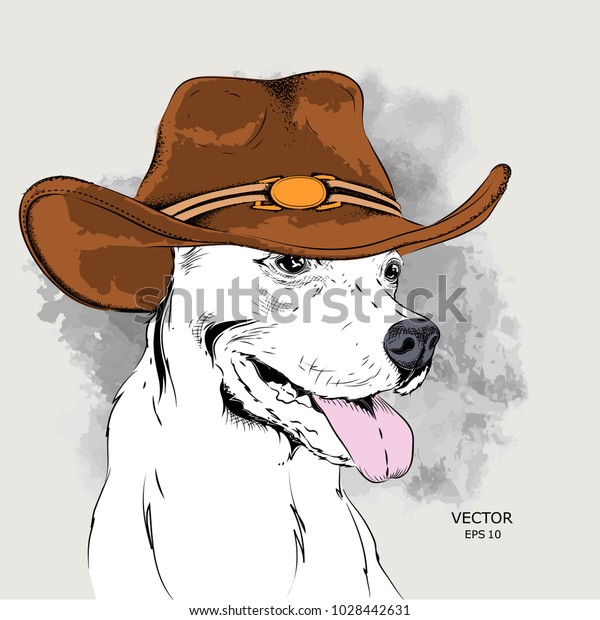 Dog Cowboy Hat Vector Illustration Stock Vector (Royalty Free