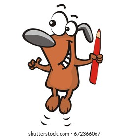 Dog and crayon, funny illustration, vector icon
