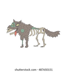 Dog Creepy Zombie With Rotting Flesh Outlined Hand Drawn Adult Style Illustration Isolated On White Background