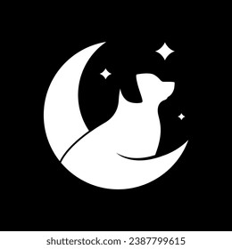 dog with crescent simple clean circle rounded shape minimalist clean logo design vector icon illustration