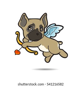 Dog cupid come for help your love successful vector cartoon illustration 