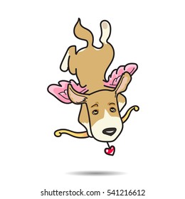 Dog cupid come for help your love successful vector cartoon illustration 