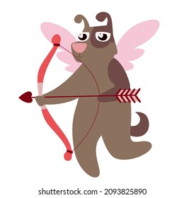 Dog Cupid Shoots An Arrow. Funny Character In Flat Style