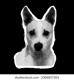 
A dog cut out of a newspaper. Cut out for collage. Scrapbook dog head isolated.Dadaism style.