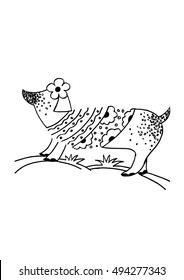 Dog cute black and white. Decorative style