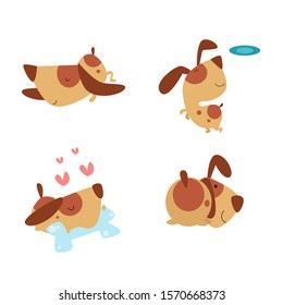Dog Cute Cartoon Activity Set Vector Template Design Logo Illustration