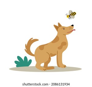 The dog is a cute cheerful pet. Editable vector illustration isolated