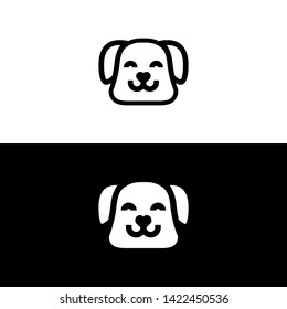 Dog with a cute face glyph style icon, minimalistic logo. Vector illustration on white and black background.