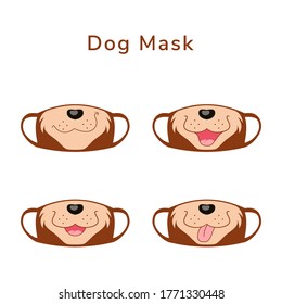 Dog Cute Face Mask Design Vector Set. cute face mask design to protect from virus