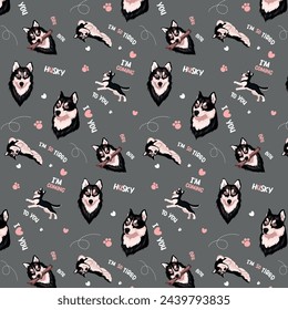 Dog cute husky seamless pattern 