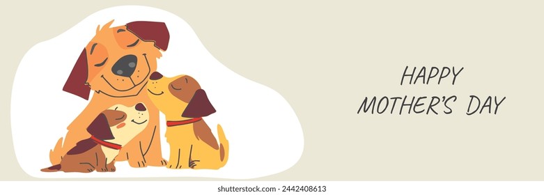 Perro, madre y niño lindos, decirle a mamá te amo, Día de la Madre, tarjeta de felicitación, flores, dibujado a mano, ilustración