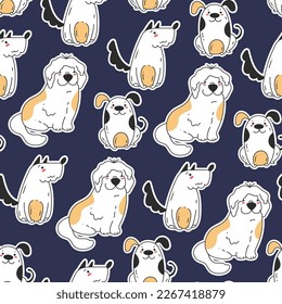 Dog cute seamless pattern doodle cartoon pet print cover line art outline background concept. Vector graphic design illustration