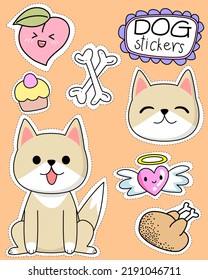 Perro lindo conjunto de pegatinas , postal , invitación , vector, ilustración para niño