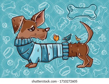 Dog dachshund in clothes. Hand drawn illustration 05