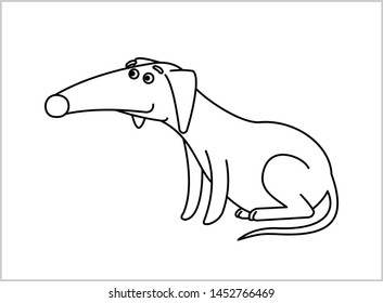 Dog. Dachshund With a Long Nose. Funny Dachshund Sitting. For Children's Coloring Book. Outline Vector Image Isolated on white background.