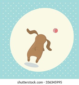 A dog dachshund playing ball. Vector illustration. Can be used in web design, printed on fabric/paper, as a background, or as an element in a composition.