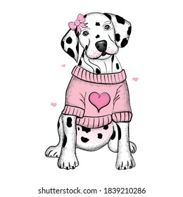 Dog dalmatian puppy with a pink bone. Wall stickers