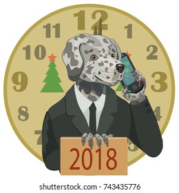 Dog Dalmatians with phone happy new year 2018