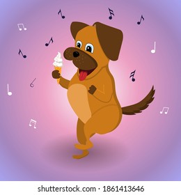 El perro está bailando con helado. Ilustración del vector