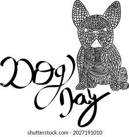 Dog Day. Freehand sketch drawing with doodle and elements design for T Shirt print and Coloring page. 