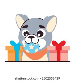 dog day little pet with gifts isolated