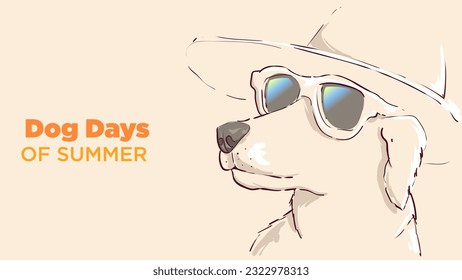 Dog days of summer. cute dog wear summer hat and black sunglasses hand drawn vector illustration.