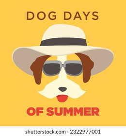 dog days of summer. isolated dog wear summer hat and sunglasses  flat style vectorillustration