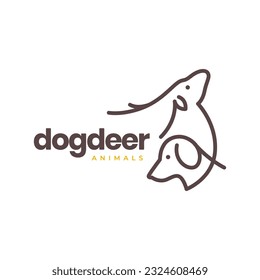 líneas de perro y ciervo minimo simple mascota logotipo gráfico icono