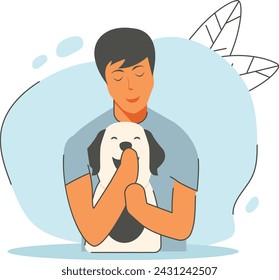dog devotee concept, Cynophiles or dogophiles vector design, Pet Care or Sitting Symbol, boarding and training of animals Sign, mammals and human friendship stock illustration