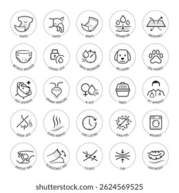Dog diapers icon set.The outline icons are well scalable and editable. Vector elements are good for different backgrounds. Ready for dogs diapers design, its key components and benefits. EPS10.	