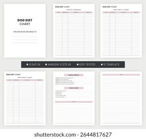 Dog Diet Chart, Puppy, Adult Dog, Senior Dog, Pet Care Sheet Printable