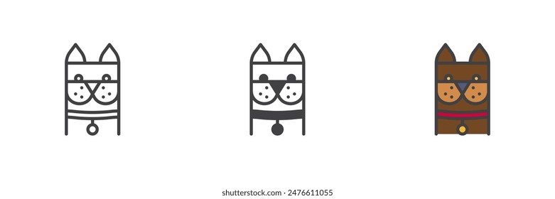Perro diferente conjunto de iconos de estilo. Línea, glifo y contorno relleno versión colorida, contorno y Vector relleno signo. Símbolo de mascota, ilustración de logotipo. Vector gráfico