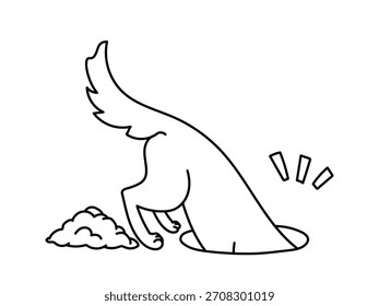 Perro cavando un pozo de tierra, icono de garabato