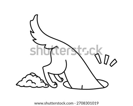 Dog digging a ground pit, doodle icon