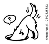 A dog digging a hole in ground, doodle icon 

