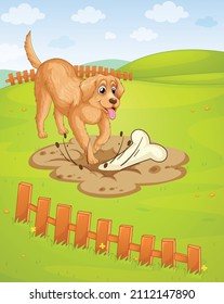 A dog digging a hole in the ground illustration