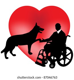 A dog and a disabled person in a wheelchair