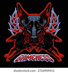 Hund Doberman in Feuer Logo Design