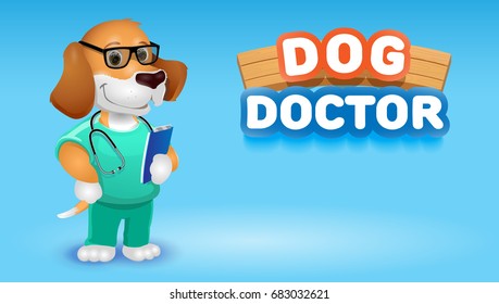 Dog Doctor Cute Cartoon Animal.Vector Clip Art Illustration.