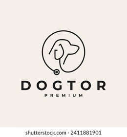 DOG DOCTOR STETHOSCOPE PET CIRCLE LOGO VECTOR ICON ILLUSTRATION