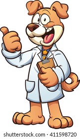 Dog Doctor Wearing A Medical Gown. Vector Clip Art Cartoon Illustration With Simple Gradients. All In A Single Layer.