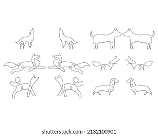 dog doggo fox wolf dachshund line art hand drawn collection