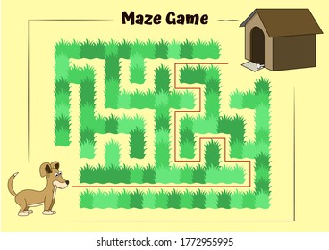 Dog and doghouse Maze.Educational game for children. Help the dog run to its kennel - Maze puzzle with solution